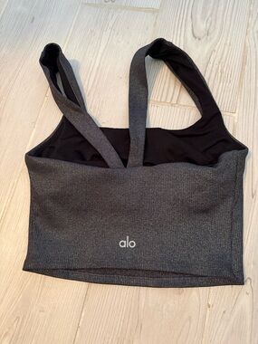 Alo Grey Ribbed Sports Bra with Black Lining